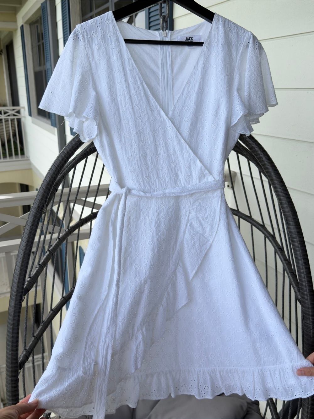 Jack by BB Dakota White Eyelet V-Neck Dress Size 2